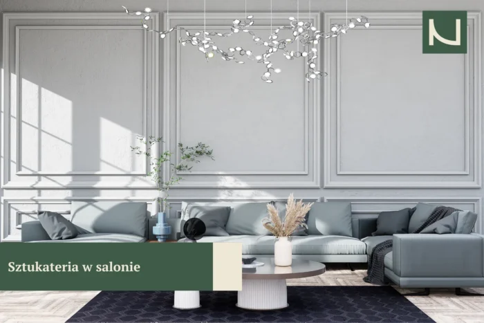 sztukateria na ścianie w salonie - wykończenie ścian wewnętrznych